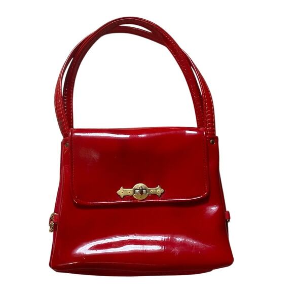 VTG 60's Spilene Handbag Purse Red Patent Satchel Turn Lock Elegant Classic - Picture 1 of 11